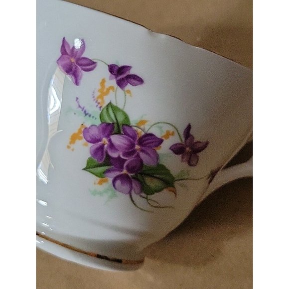 Vintage Crownford English Bone China  Cup Saucer Set Purple Violets Gold Trim - Picture 10 of 16